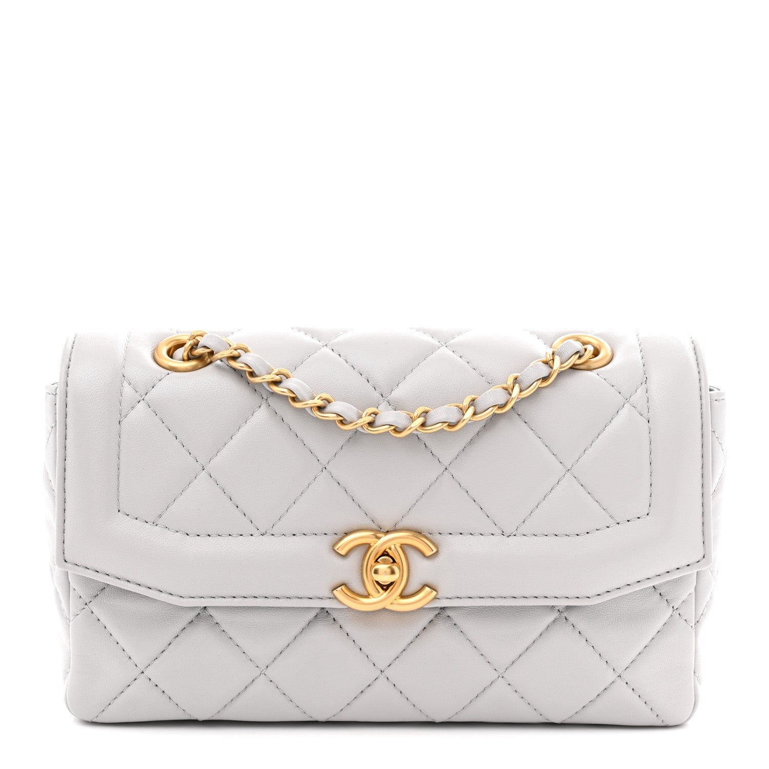 Chanel Shiny Lambskin Quilted Mini Flap Grey