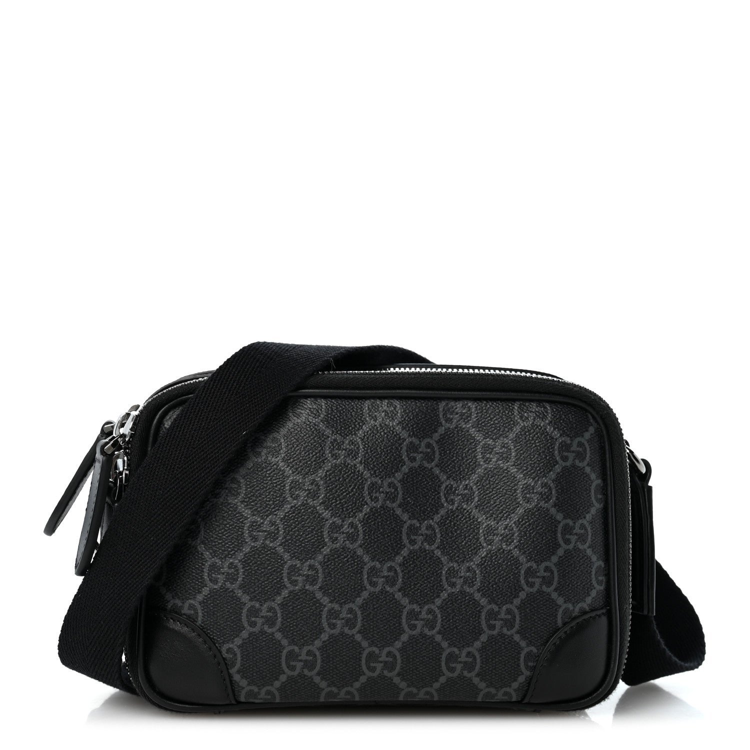 Gucci GG Supreme Monogram Textured Calfskin Emblem Mini Crossbody Black