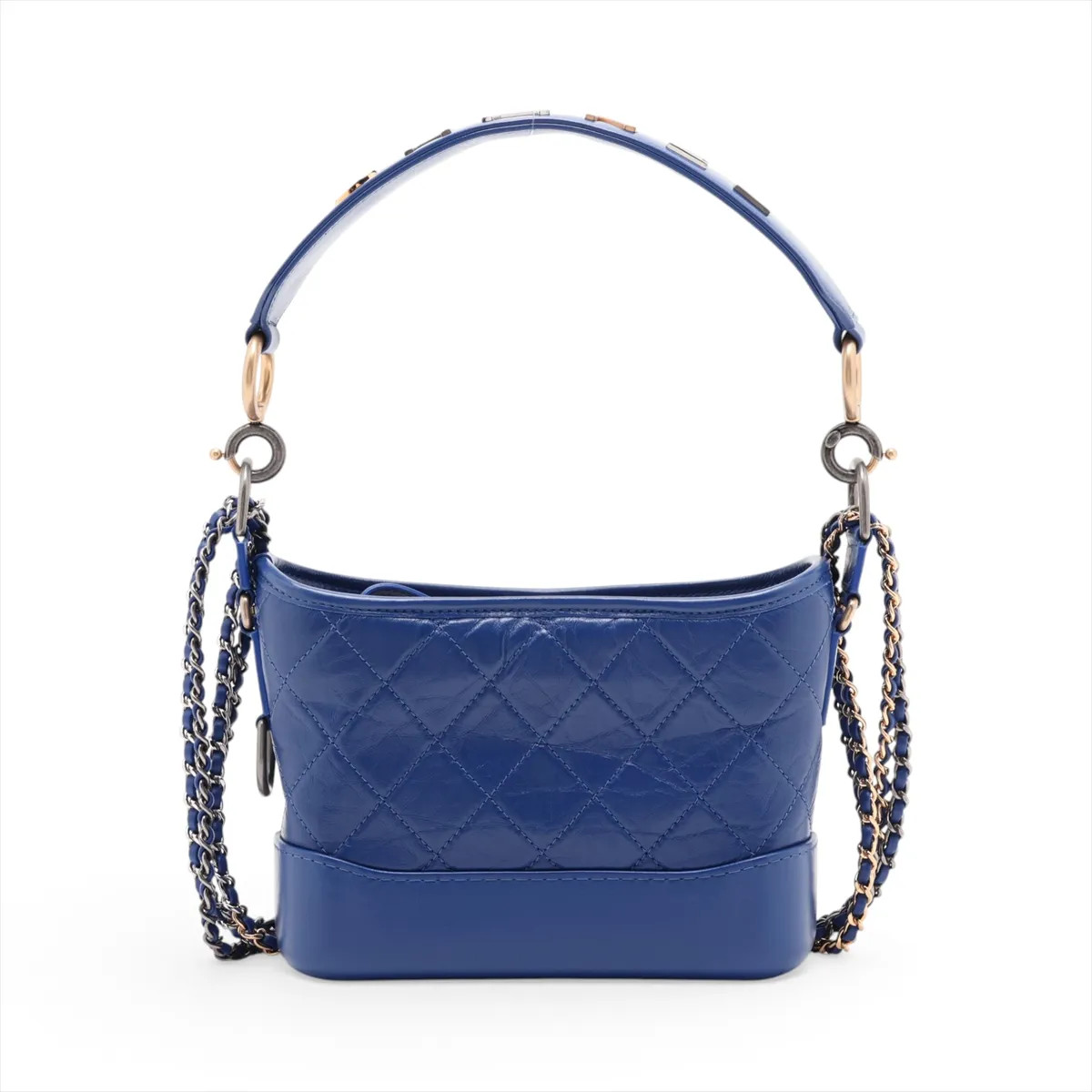 Chanel Gabrielle Doo Chanel Vintage calf Chain Shoulder Bag Blue Gold x Silver M