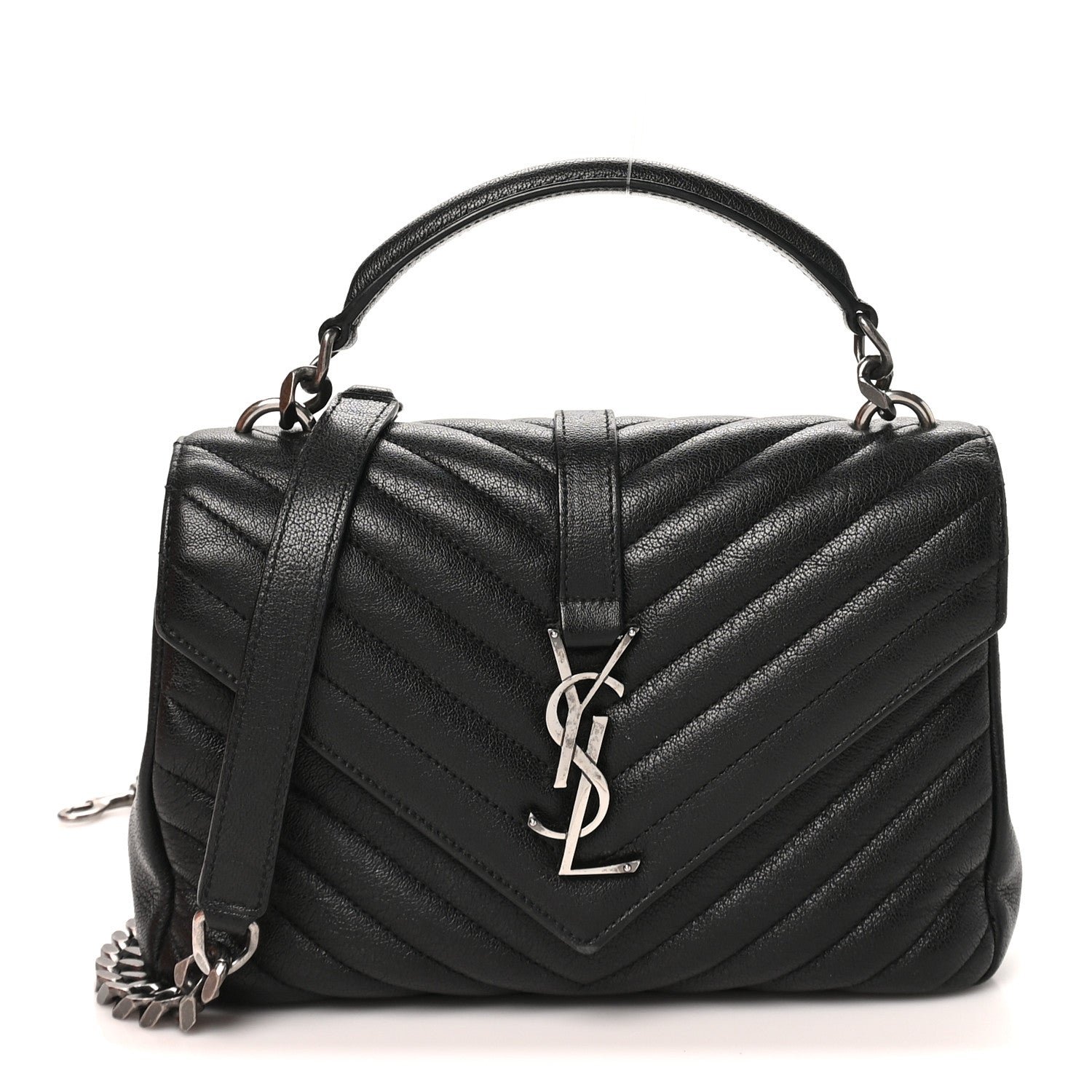 Saint Laurent Sheepskin Matelasse Chevron Monogram Medium College Bag Black