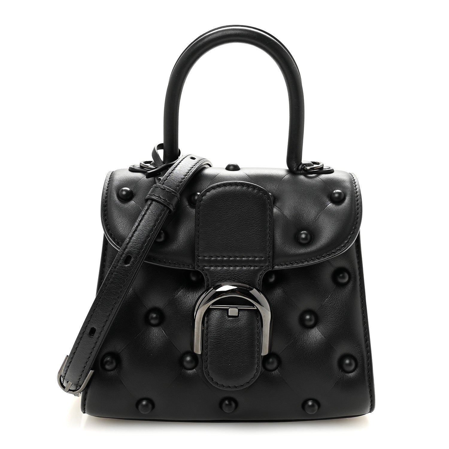 Delvaux Grained Rodeo Calfskin Quilted Mini Brillant Satchel Black