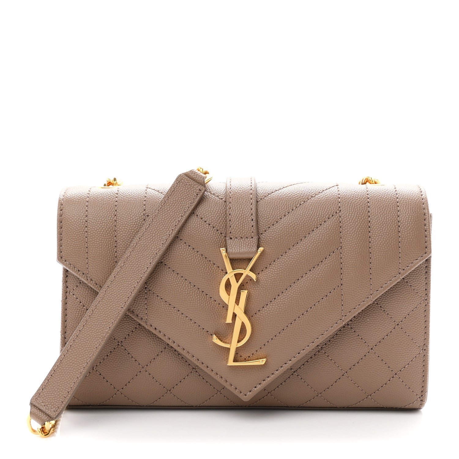 Saint Laurent Grain De Poudre Textured Mixed Matelasse Triquilt Small Monogram Satchel Taupe