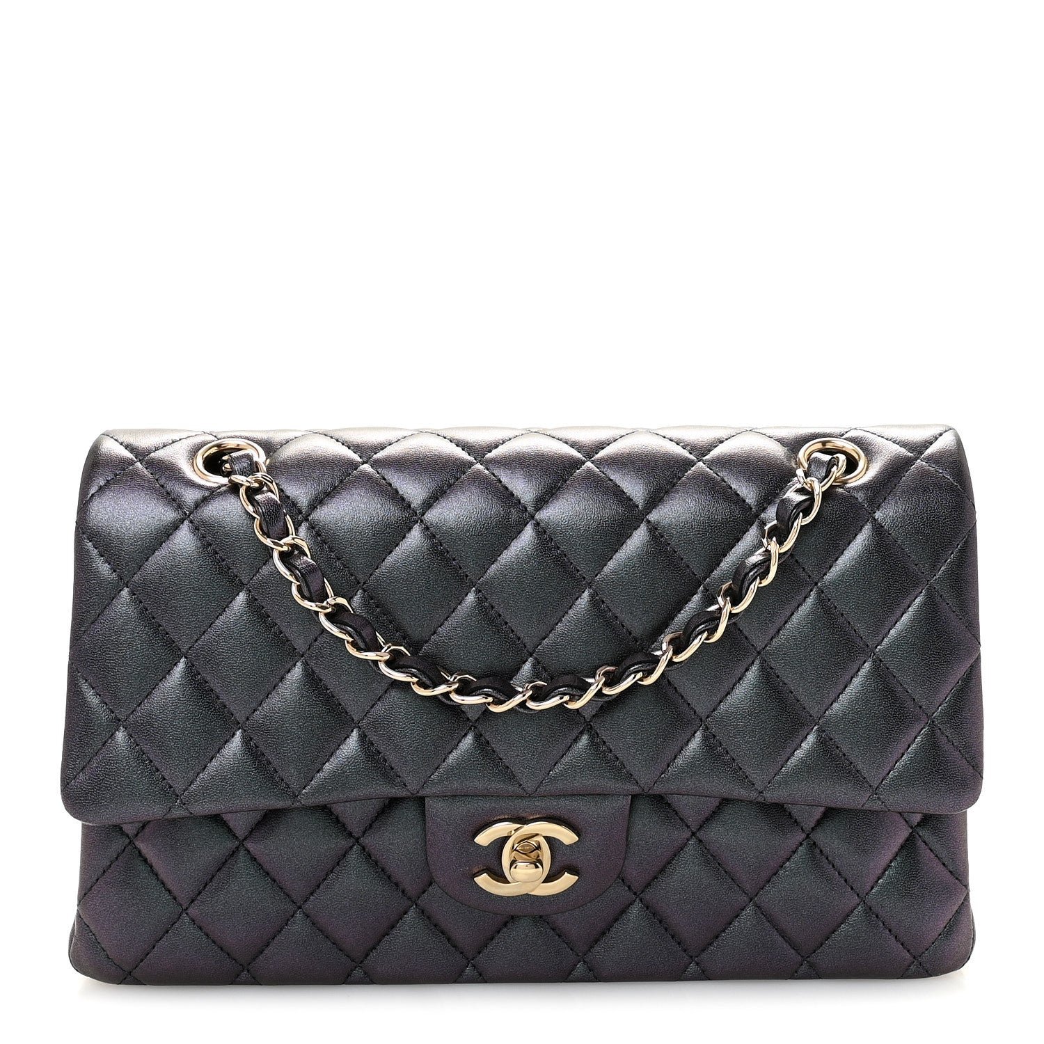 Chanel Iridescent Lambskin Quilted Medium Double Flap Black
