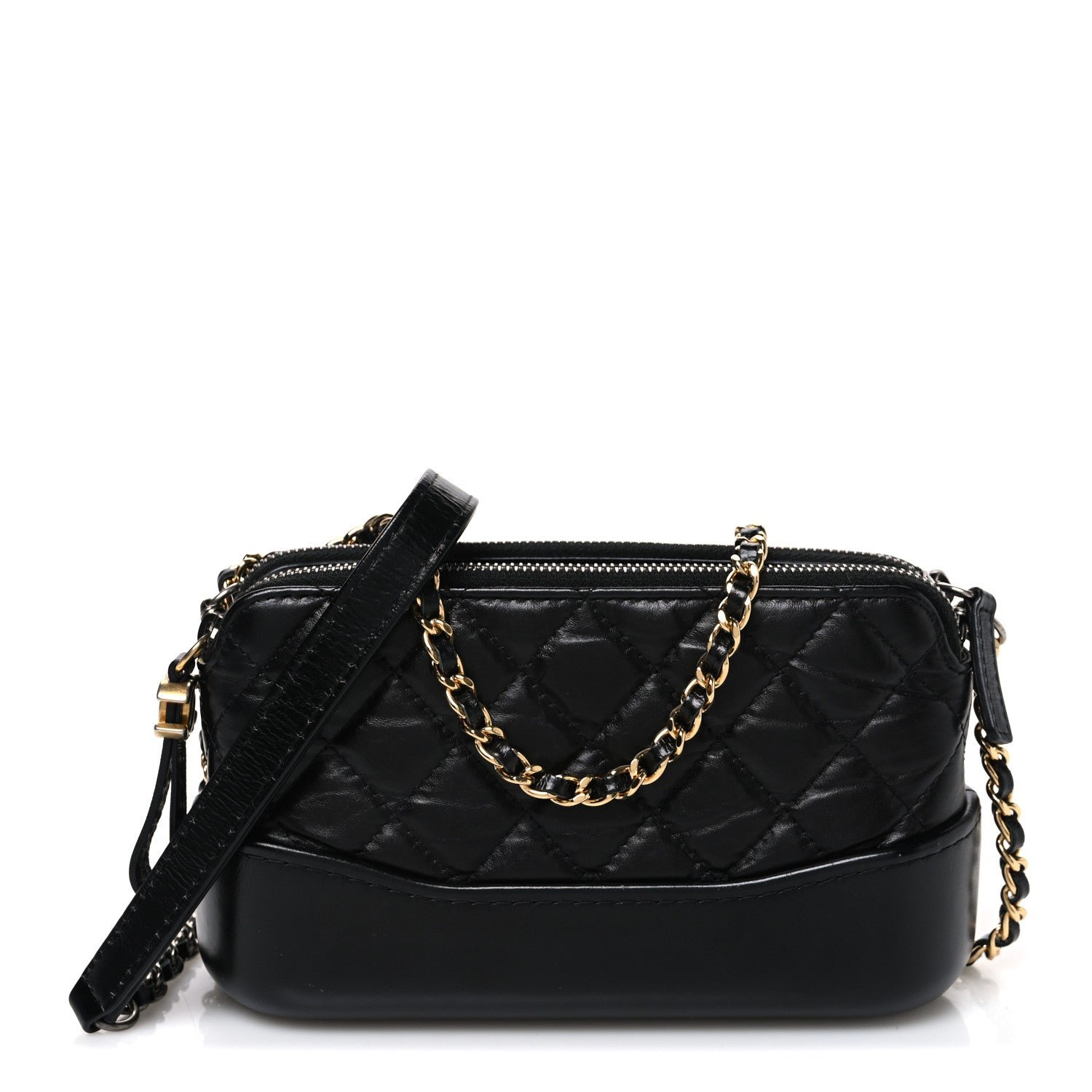 Chanel Aged Calfskin Quilted Small Gabrielle Clutch With Chain Black
