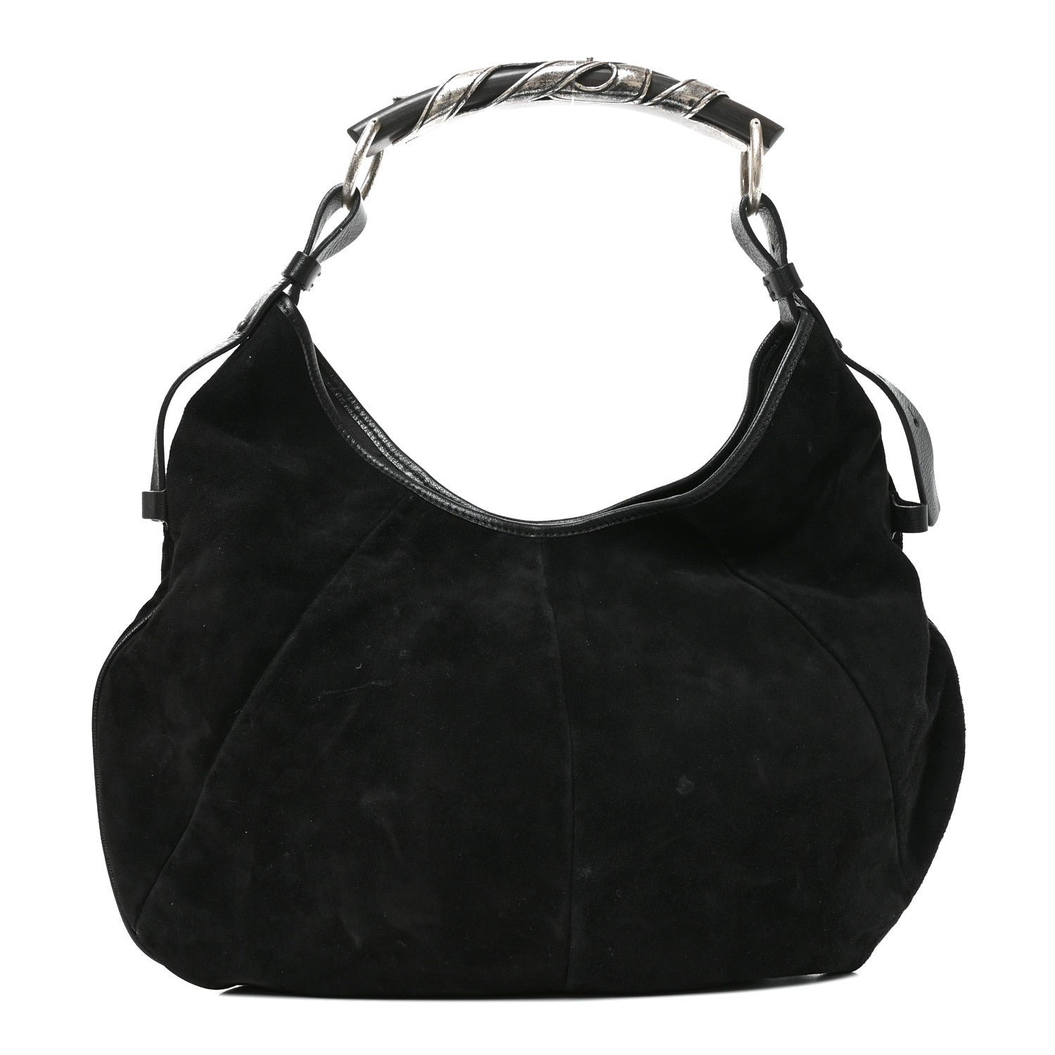 Saint Laurent Suede Buffalo Horn Mombasa Hobo Black