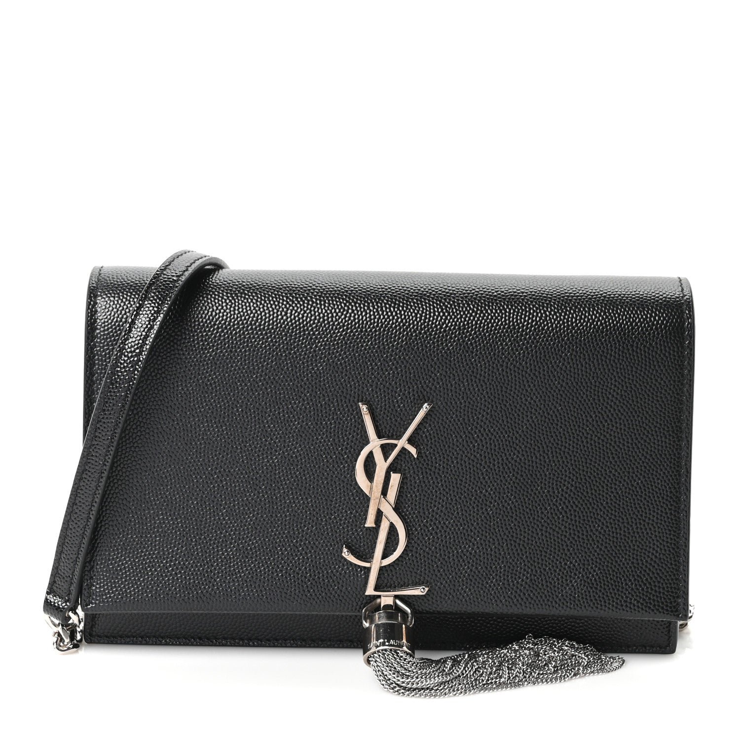 Saint Laurent Grain De Poudre Classic Monogram Kate Tassel Chain Wallet Black