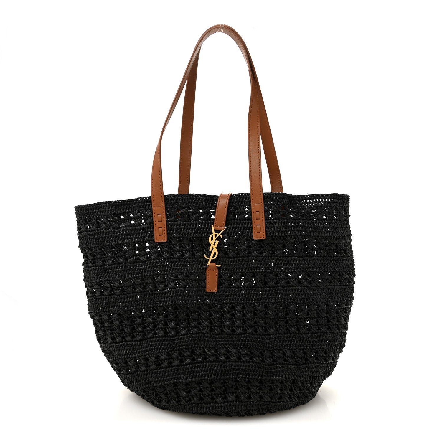 Saint Laurent Raffia Calfskin Medium Panier Tote Black