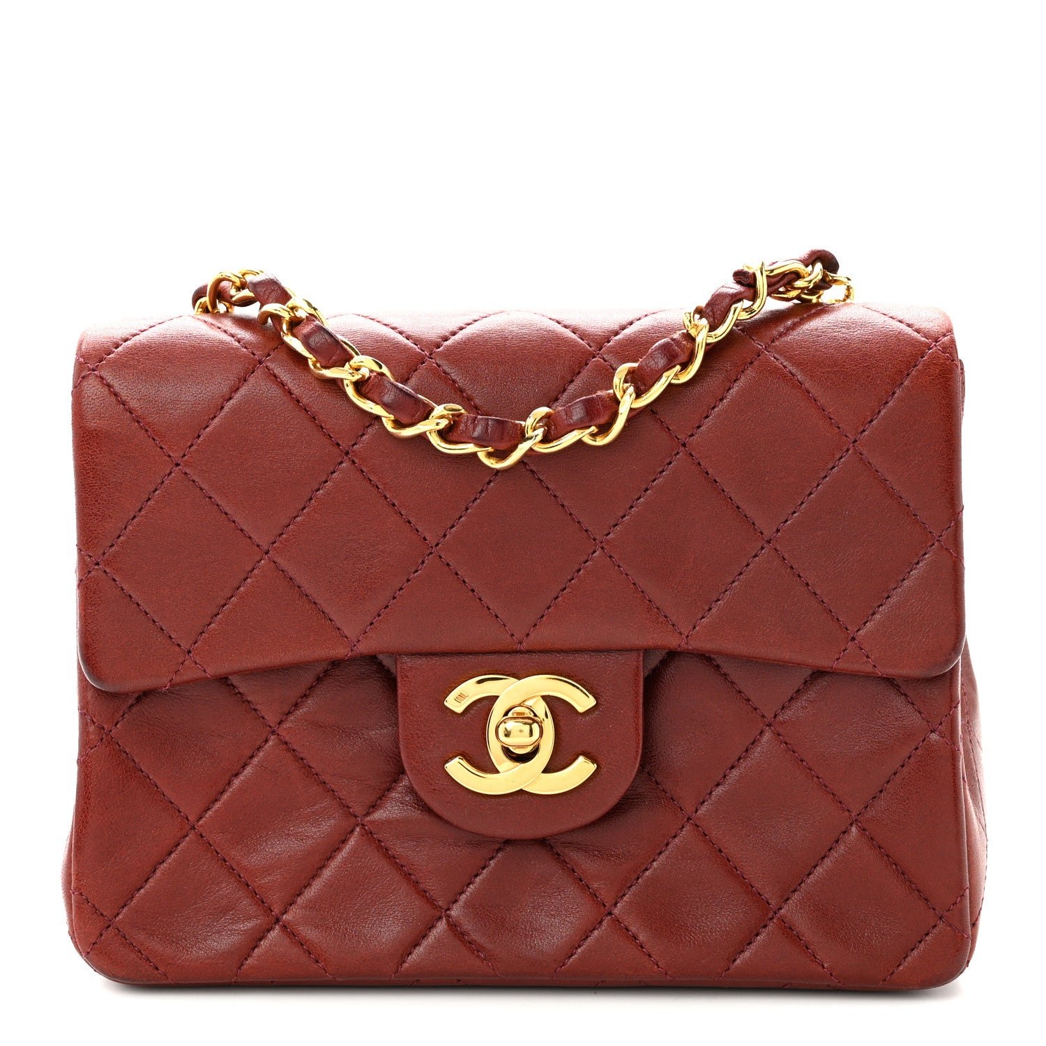 Chanel Lambskin Quilted Mini Square Flap Burgundy