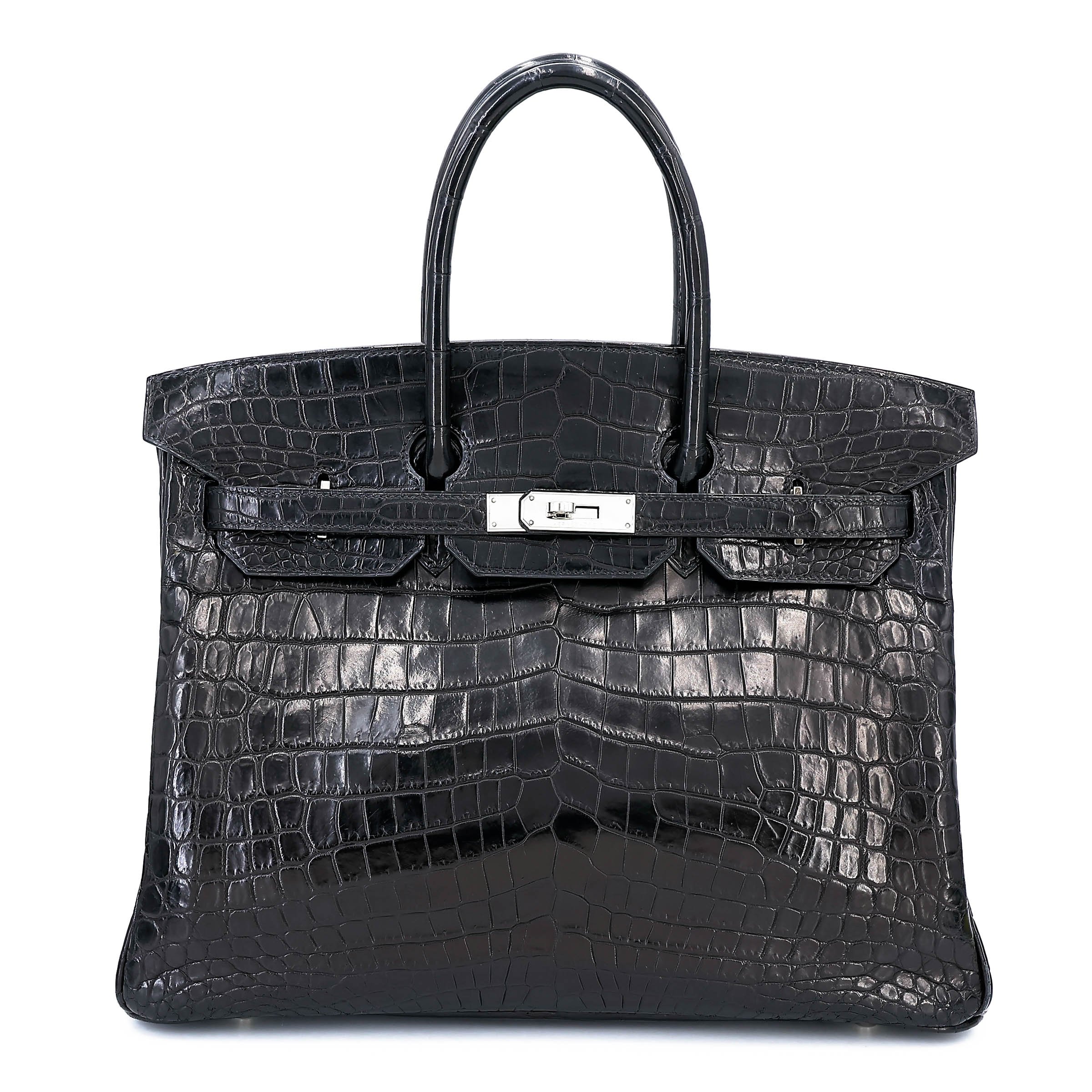 Very Good ( Rank A) HERMÈS Birkin 35 Noir (89) Matte Niloticus Crocodile Palladium hardware Square H (2004)