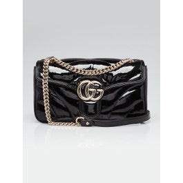 Gucci Gucci Black Quilted Patent Leather Padded Marmont Small Flap Bag