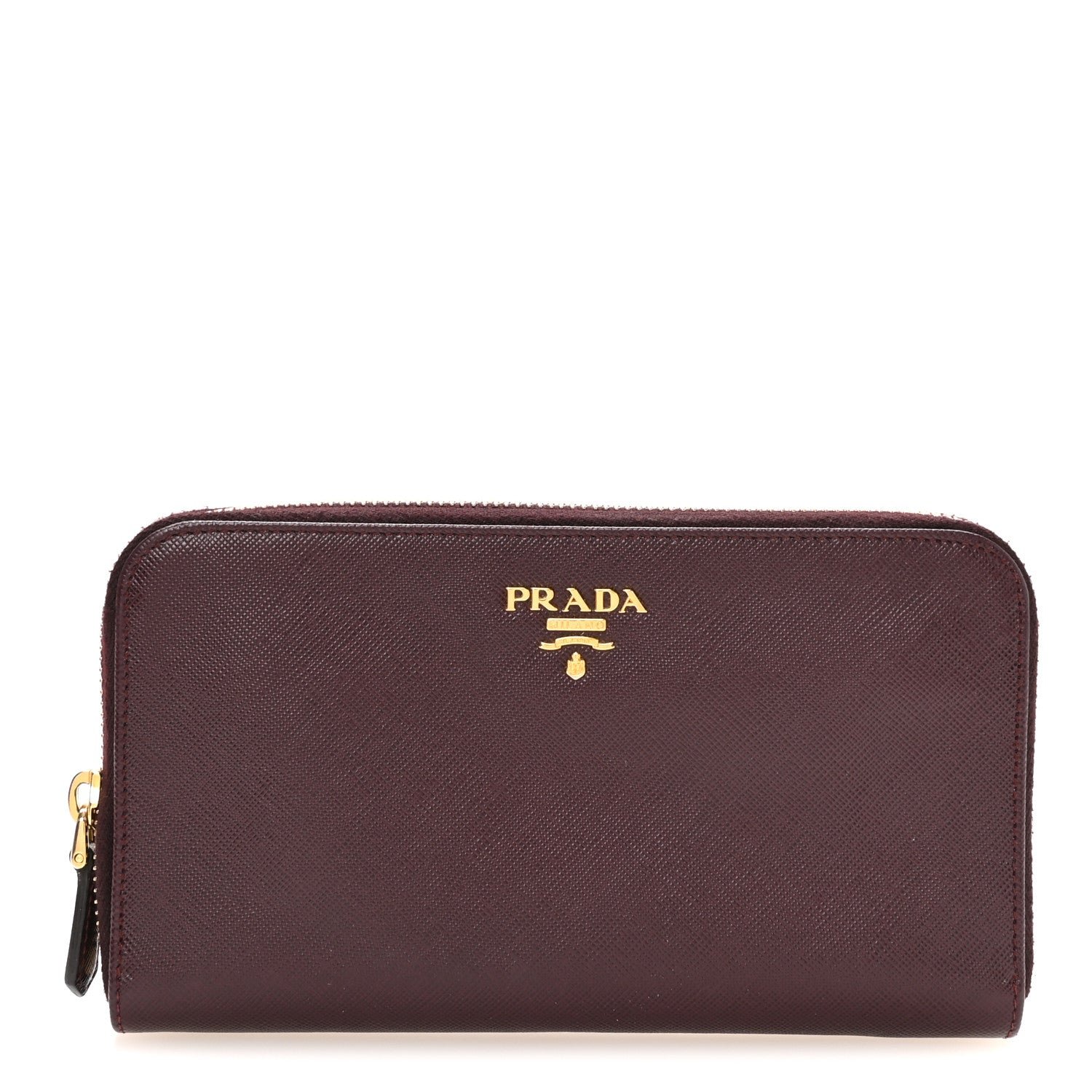 Prada Saffiano Metal Zip Around Wallet Bordeaux