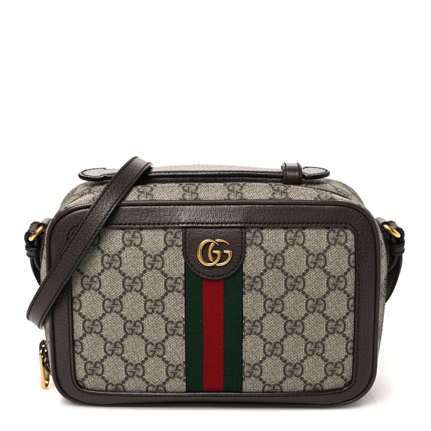 Gucci GG Supreme Monogram Web Small Ophidia Top Handle Shoulder Bag Brown