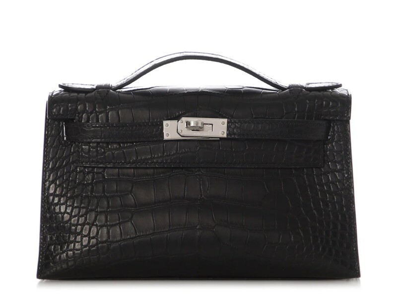 Hermes Black Matte Alligator Kelly Pochette Palladium Hardware, 2025