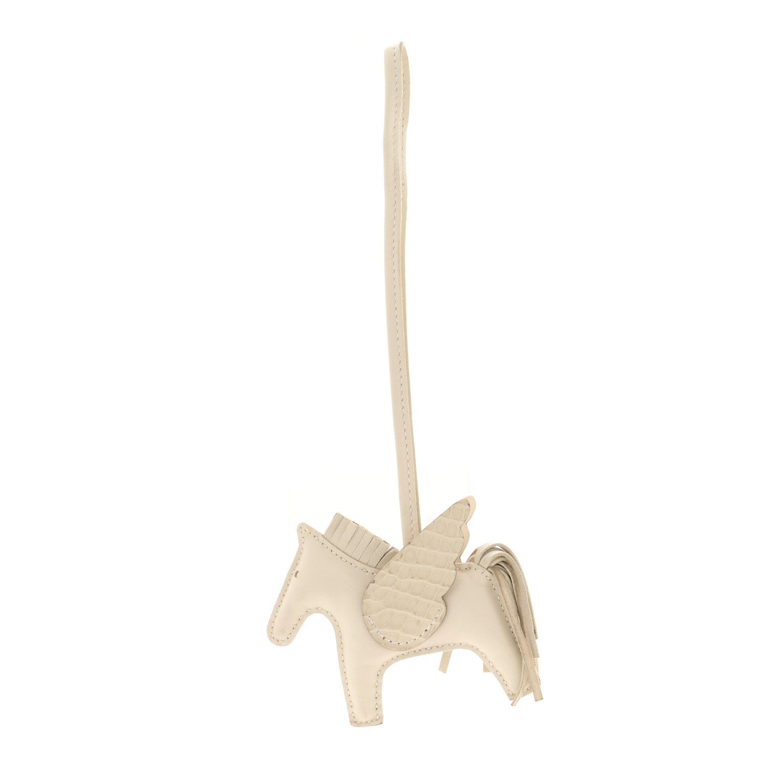 Hermes Milo Lambskin Matte Alligator Touch Grigri Rodeo Pegase Horse Bag Charm PM Craie Nata Beton
