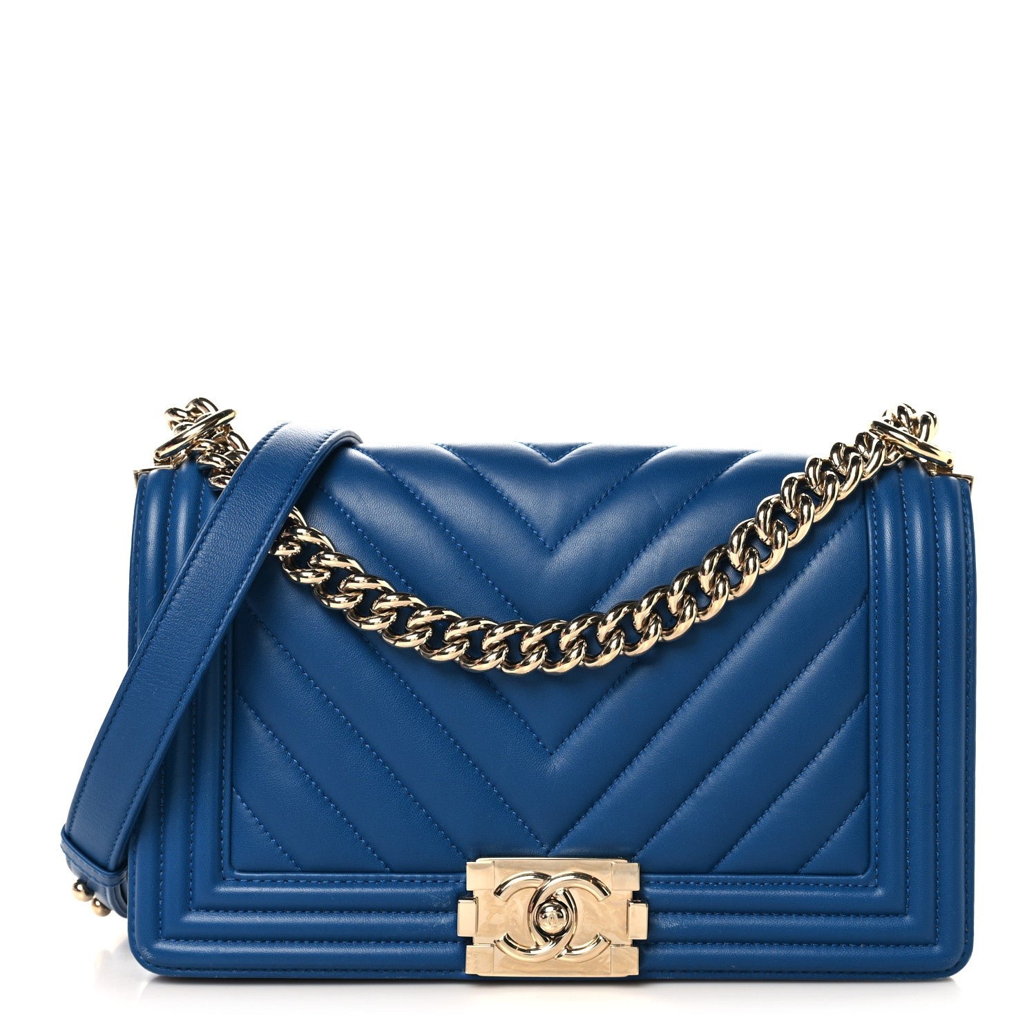 Chanel Lambskin Chevron Quilted Medium Boy Flap Blue