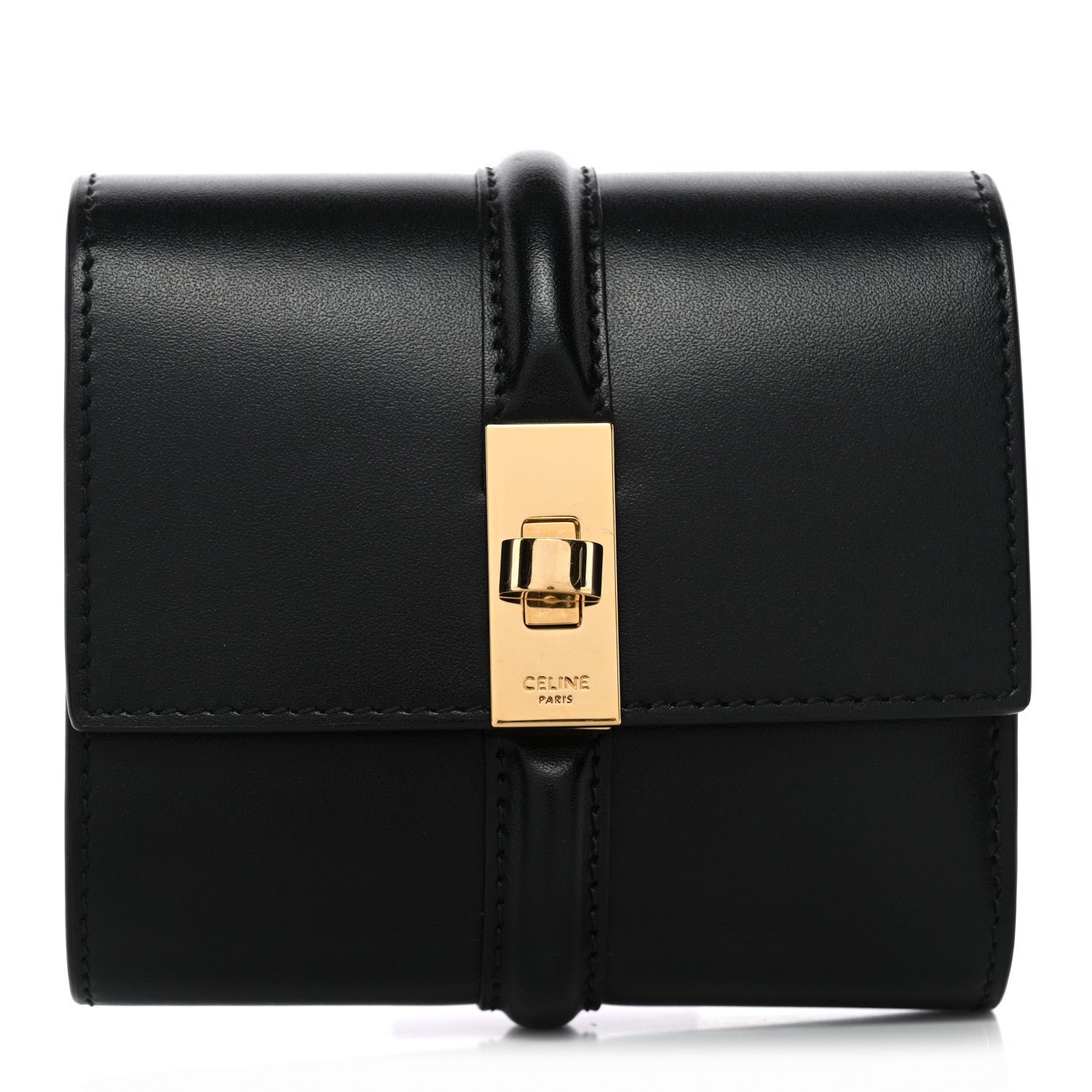 Celine Satinated Calfskin 16 Small Tri-Fold Wallet Black