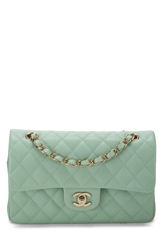 Green Quilted Caviar Classic Double Flap Small