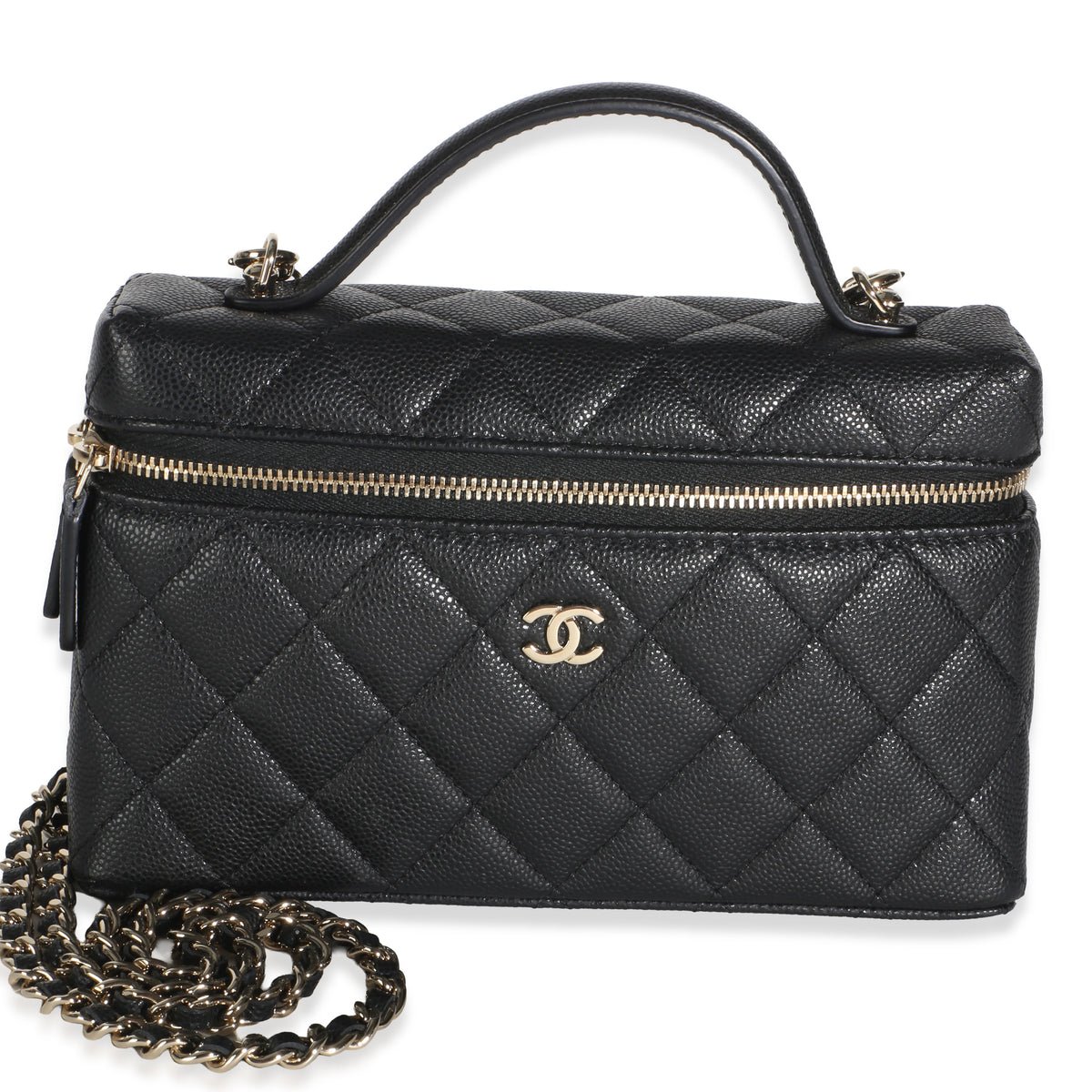 Chanel Black Quilted Caviar Slim Vanity With Chain