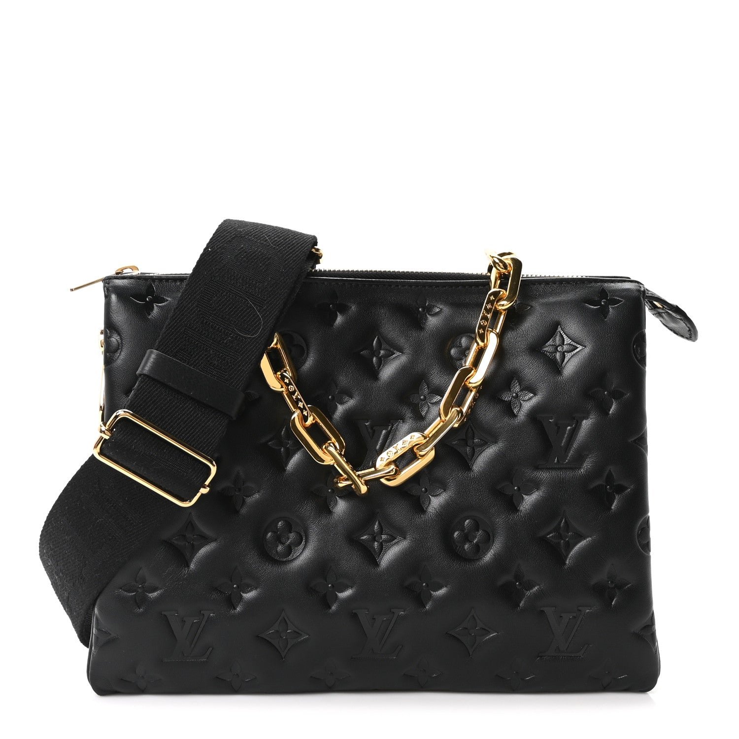 Louis Vuitton Lambskin Embossed Monogram Coussin PM Black