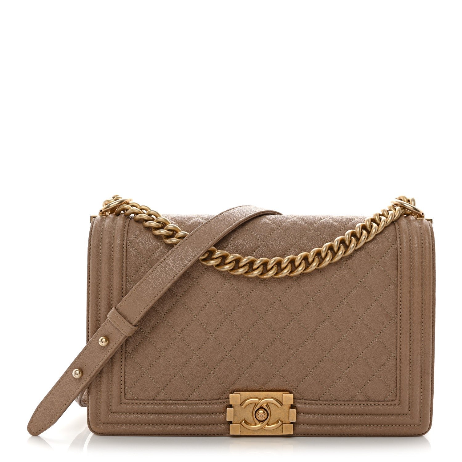 Chanel Caviar Quilted New Medium Boy Flap Dark Beige