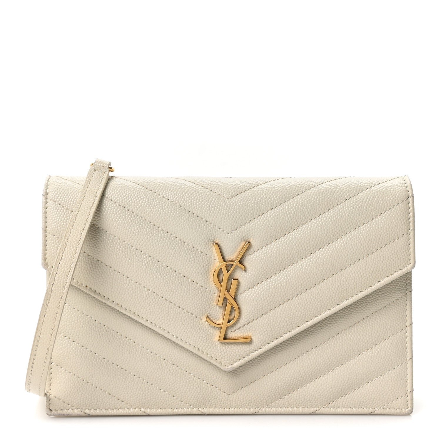 Grain De Poudre Matelasse Chevron Monogram Envelope Chain Wallet Crema Soft
