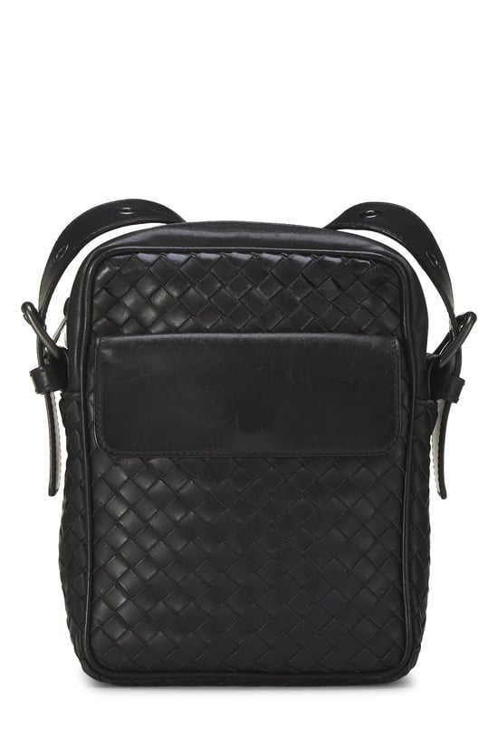 Black Intrecciato Flap Pocket Messenger Bag