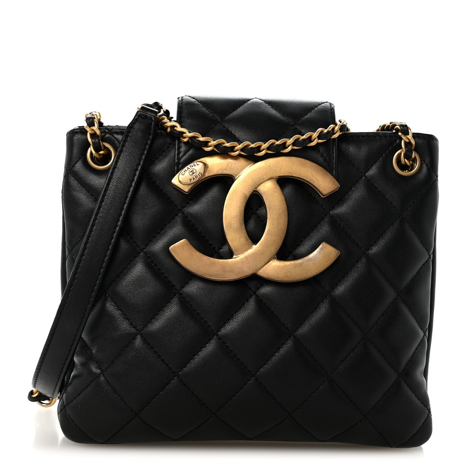 Chanel Lambskin Quilted Giant CC Shoulder Bag Black