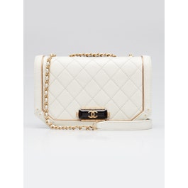 Chanel White Quilted Leather Octagon CC Clasp Crossbody Flap Bag