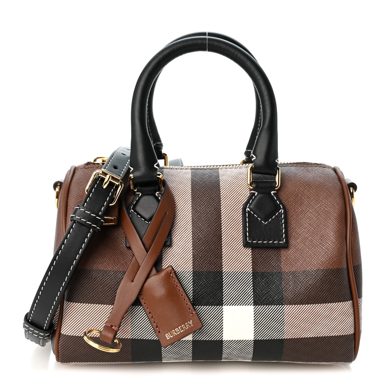 Burberry E-canvas Check Mini Bowling Bag Dark Birch Brown