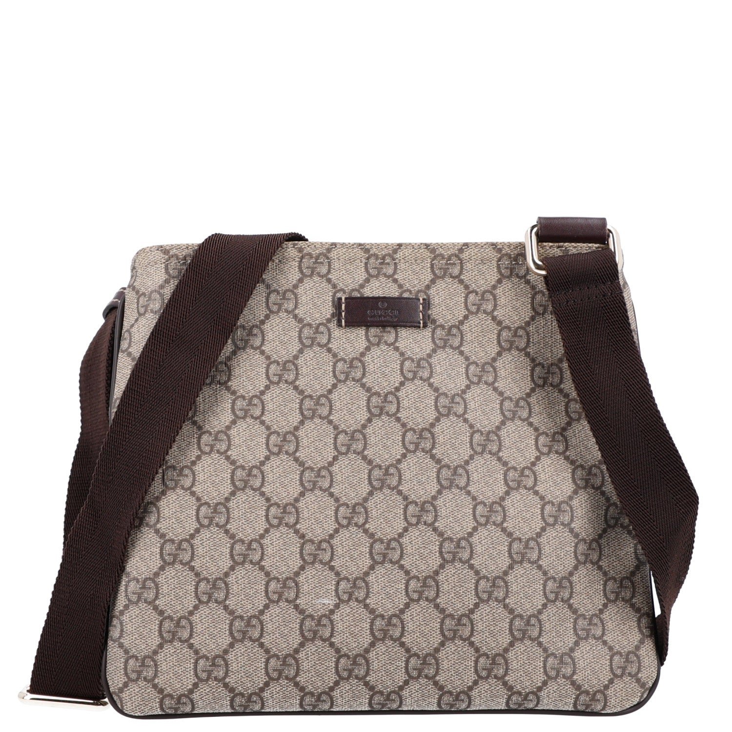 Gucci GG Supreme Monogram Small Flat Messenger Bag Dark Brown