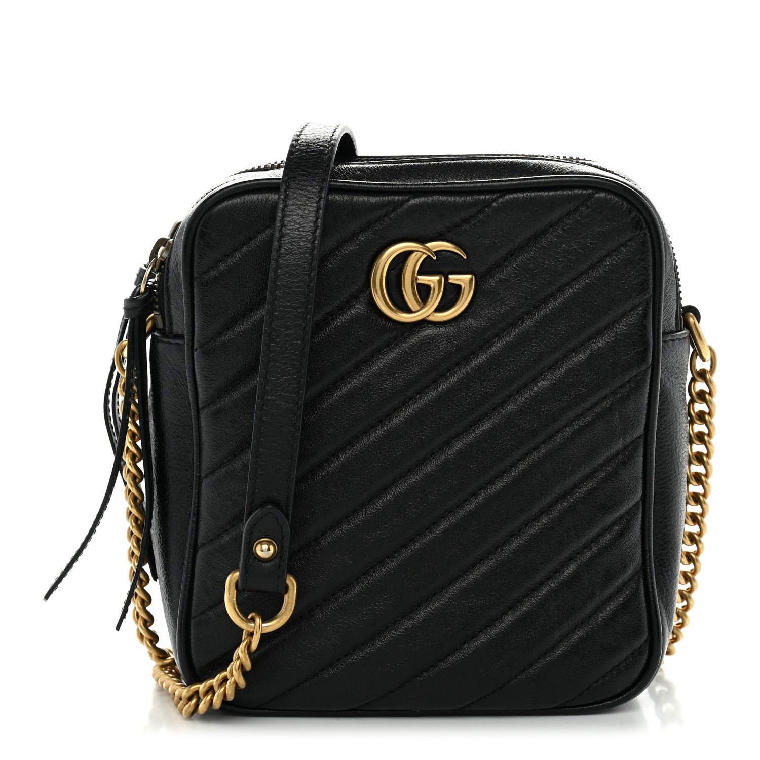 Gucci Azalea Calfskin Matelasse Diagonal Tall GG Marmont Crossbody Bag Black