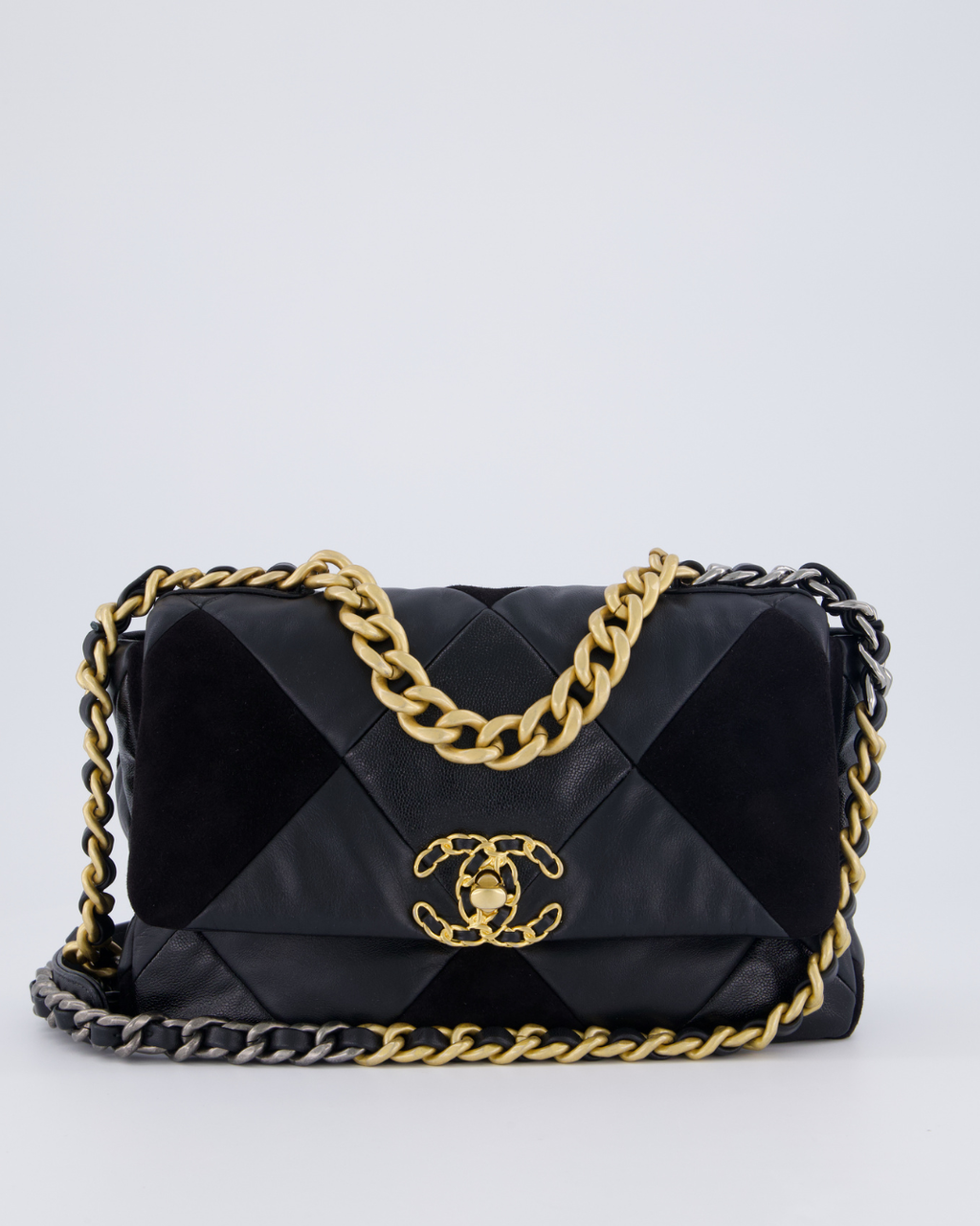 Chanel Black Medium 19 Quilted Flap Bag in Lambskin Leather & Suede with Mixed Hardware