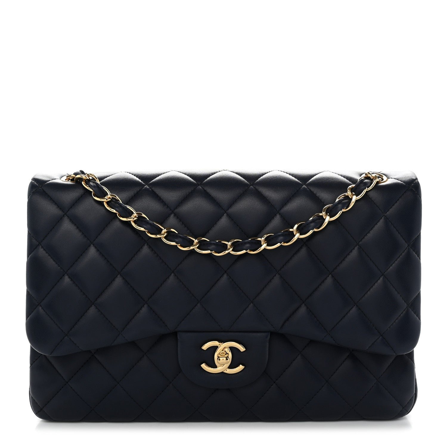 Chanel Lambskin Quilted Jumbo Double Flap Navy