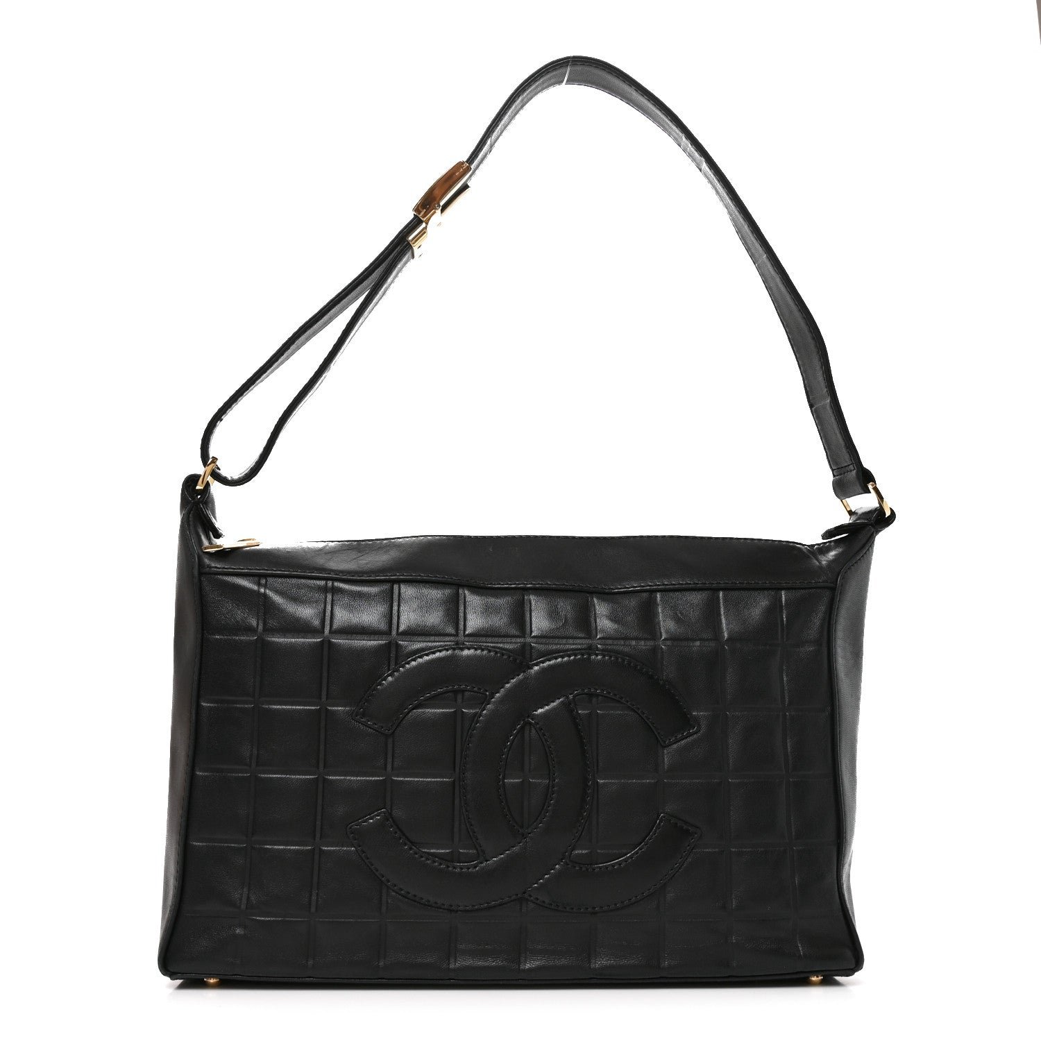 Chanel Lambskin Quilted Medium Chocolate Bar Shoulder Bag Black