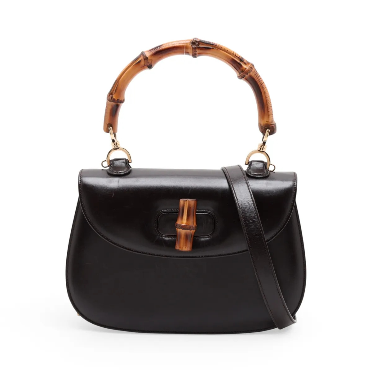 Gucci Bamboo Leather 2 Way Handbag Brown