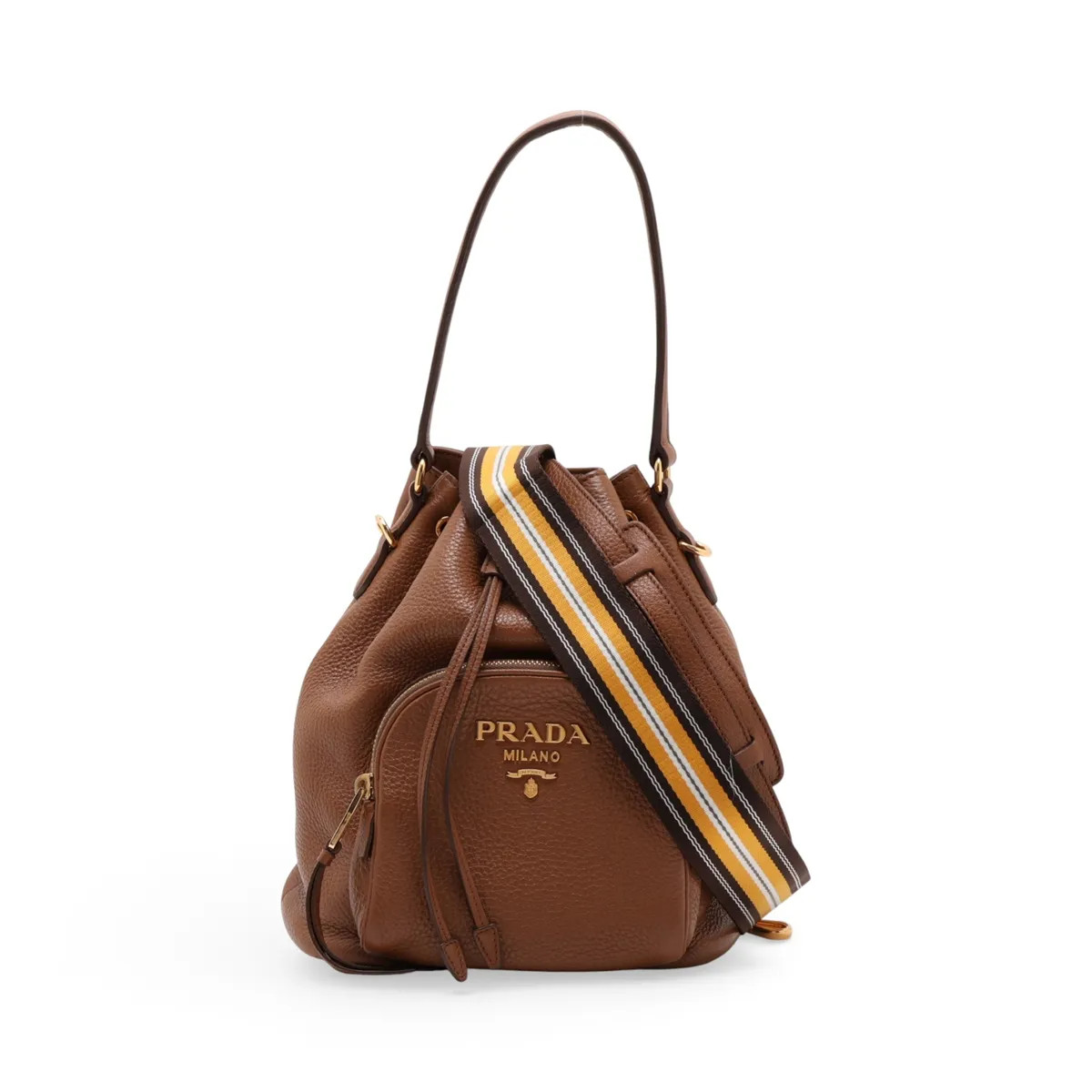 Prada Vitello Daino Leather 2 Way Shoulder Bag Brown open papers