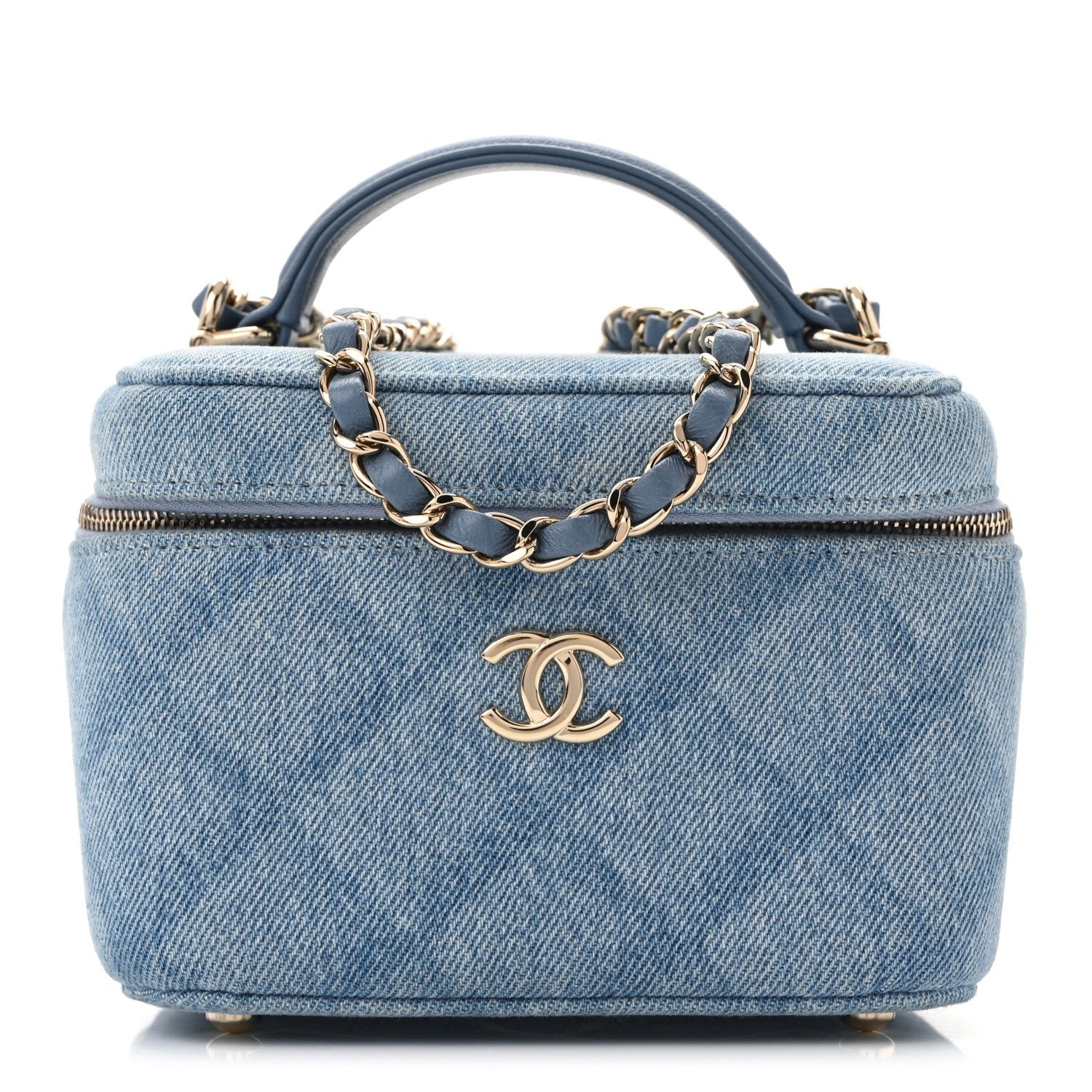 Chanel Denim Quilted Small CC Vanity Case Blue