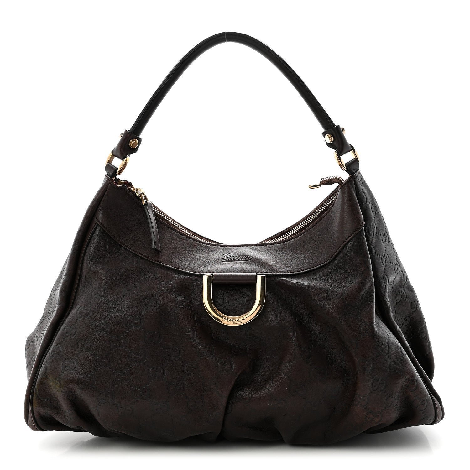 Gucci Guccissima Large D Gold Ring Hobo Chocolate Brown