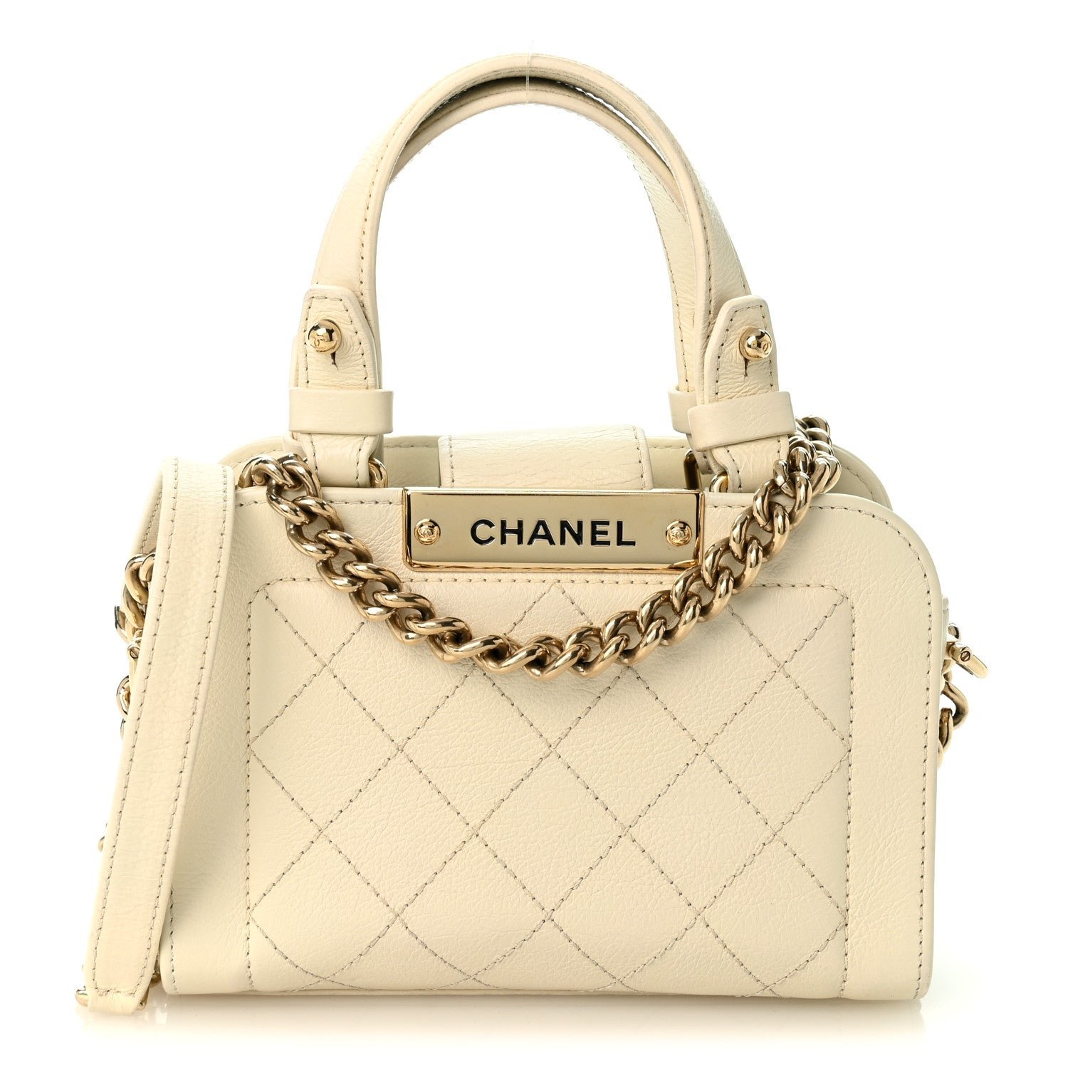 Chanel Grained Calfskin Stitched Mini Label Click Shopper Tote White