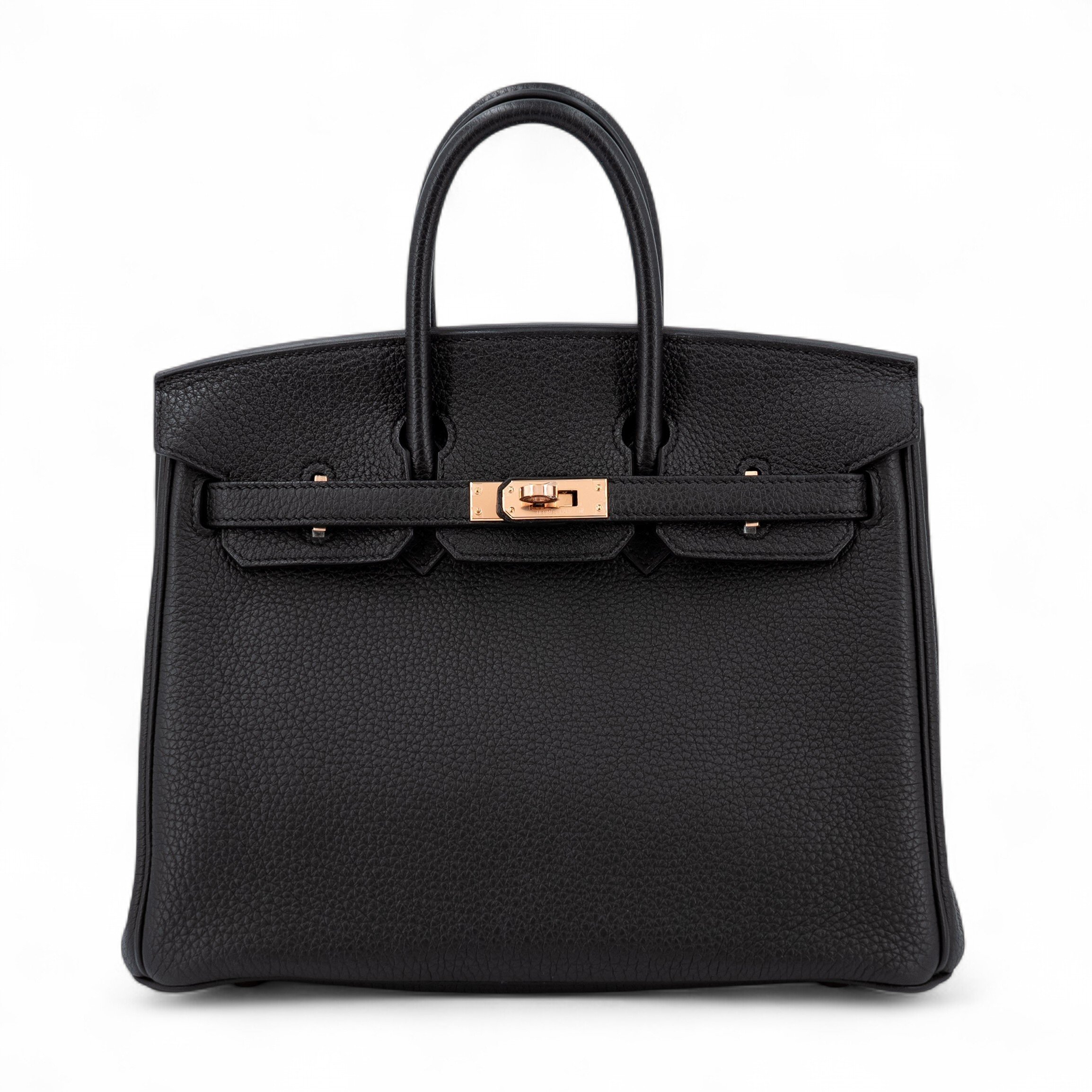 Hermes Excellent ( Rank SA ) HERMÈS Birkin 25 Noir (89) Togo Rose Gold hardware D (2019)