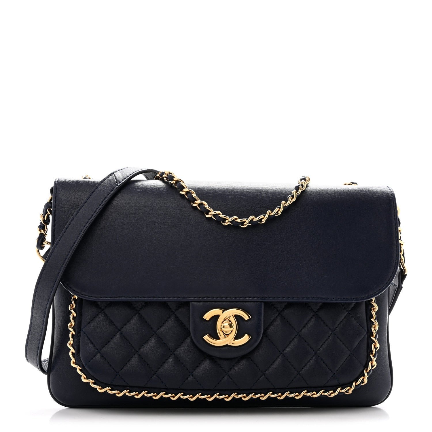 Chanel Lambskin Quilted Large CC Unchained Crossbody Navy