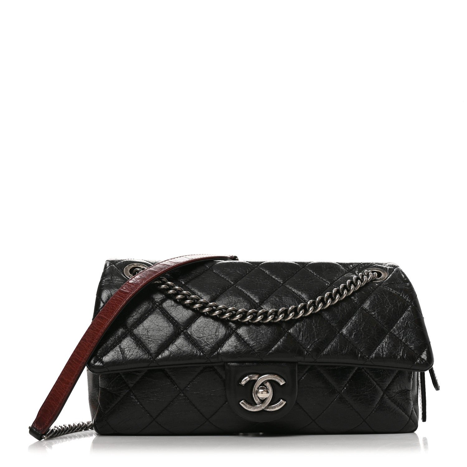 Chanel Glazed Calfskin Quilted Medium Duo Color Flap Black