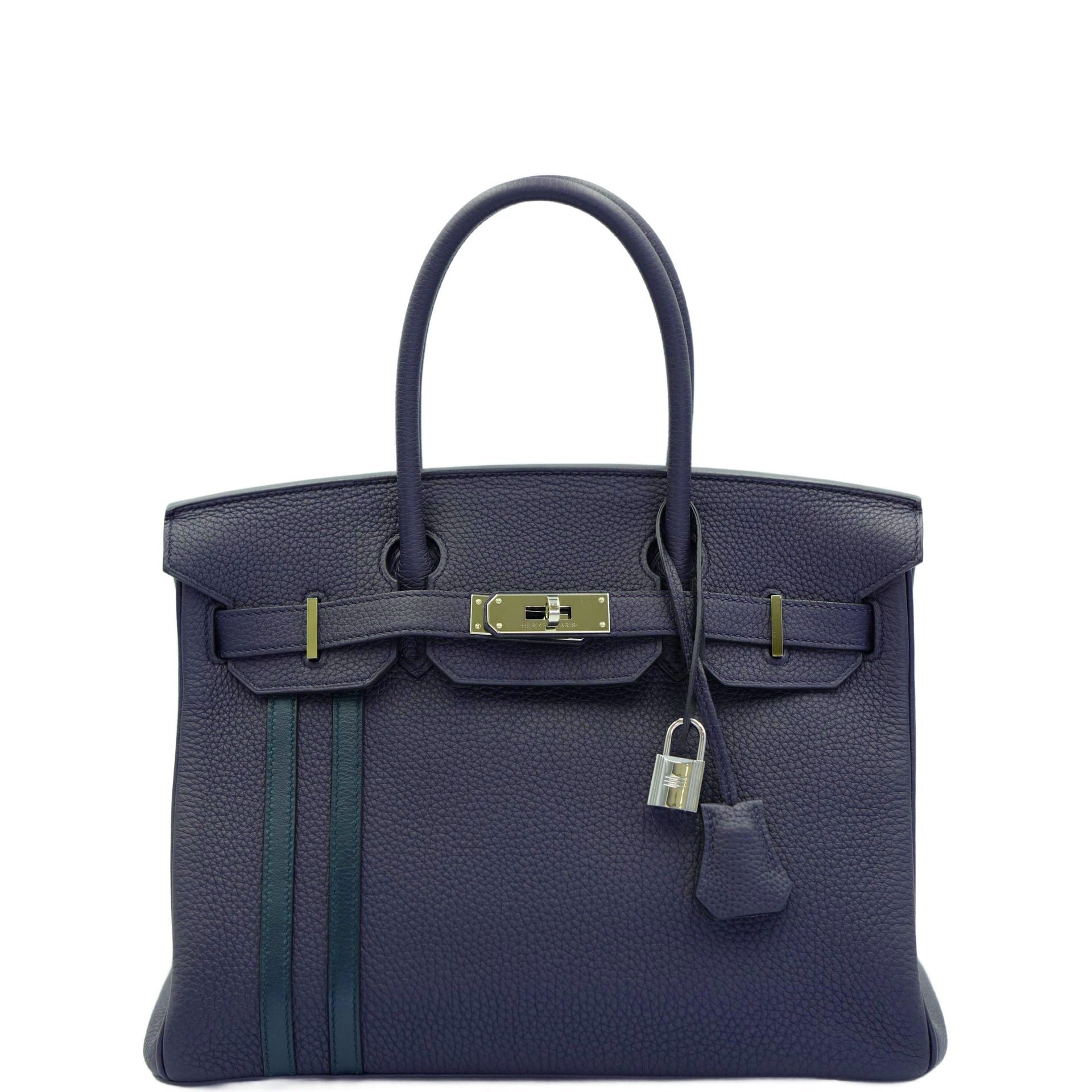 Hermes Hermès Birkin 30 Officier Bleu Nuit and Vert Cypress Togo Palladium Hardware