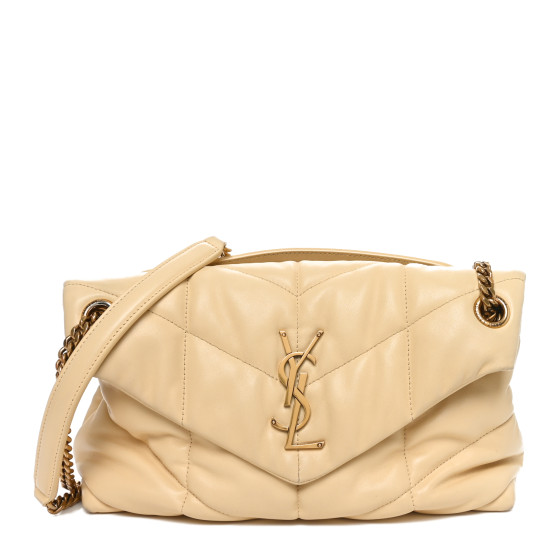 Saint Laurent Lambskin Quilted Small Loulou Puffer Monogram Chain Satchel Jaune Pale