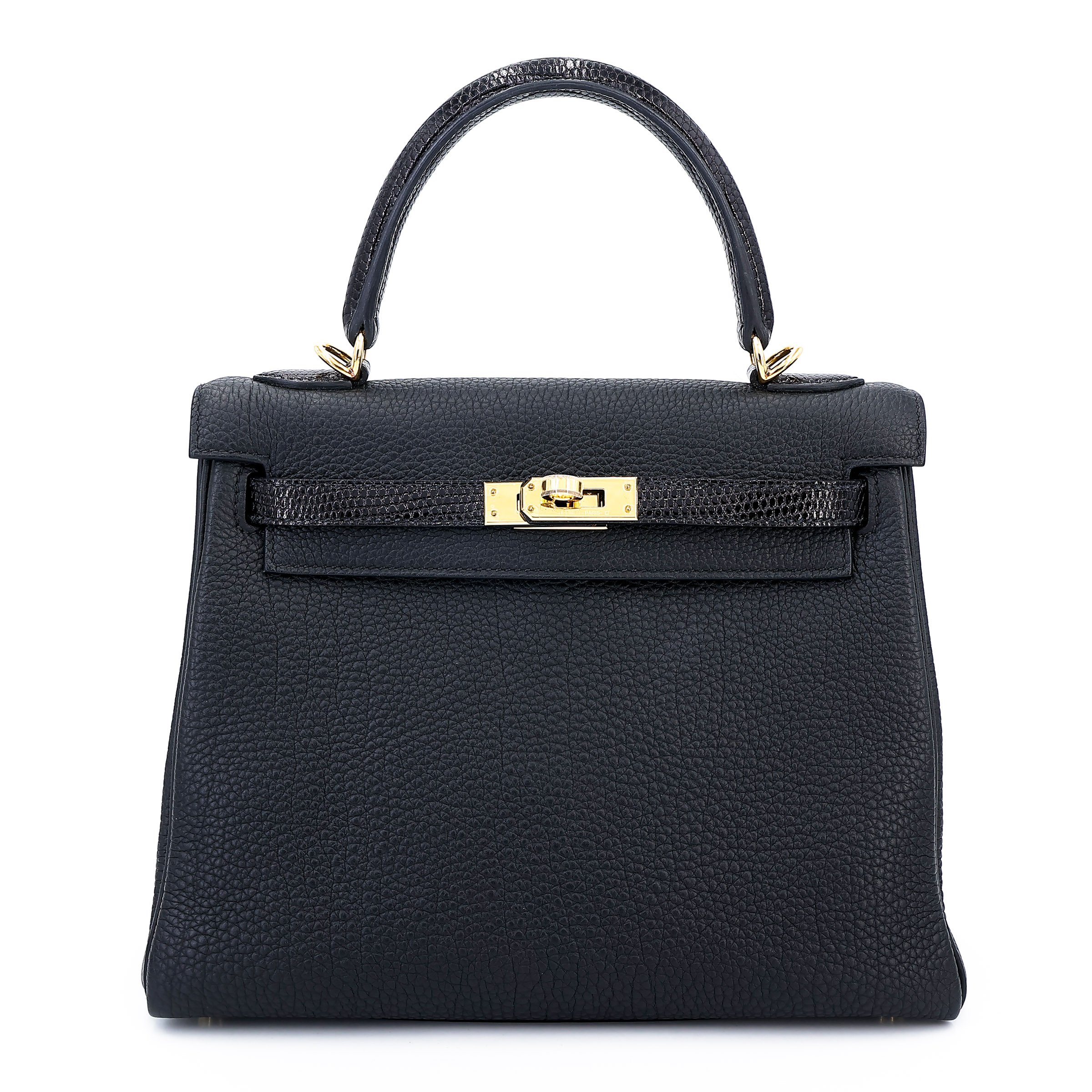 Very Good ( Rank A) HERMÈS Kelly 25 Touch Black (89) Togo Lizard Gold hardware Z (2021)