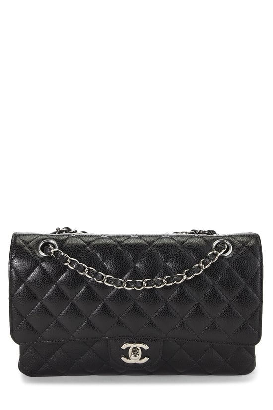 Black Quilted Caviar Classic Double Flap Medium