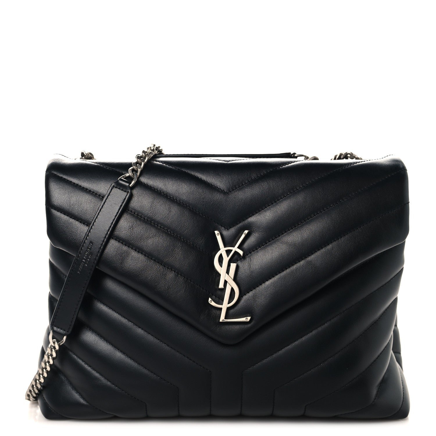 Saint Laurent Calfskin Y Quilted Monogram Medium Loulou Chain Satchel Black