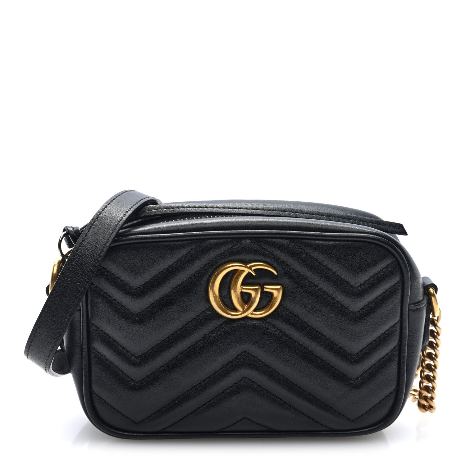 Gucci Calfskin Matelasse Mini GG Marmont Chain Shoulder Bag Black