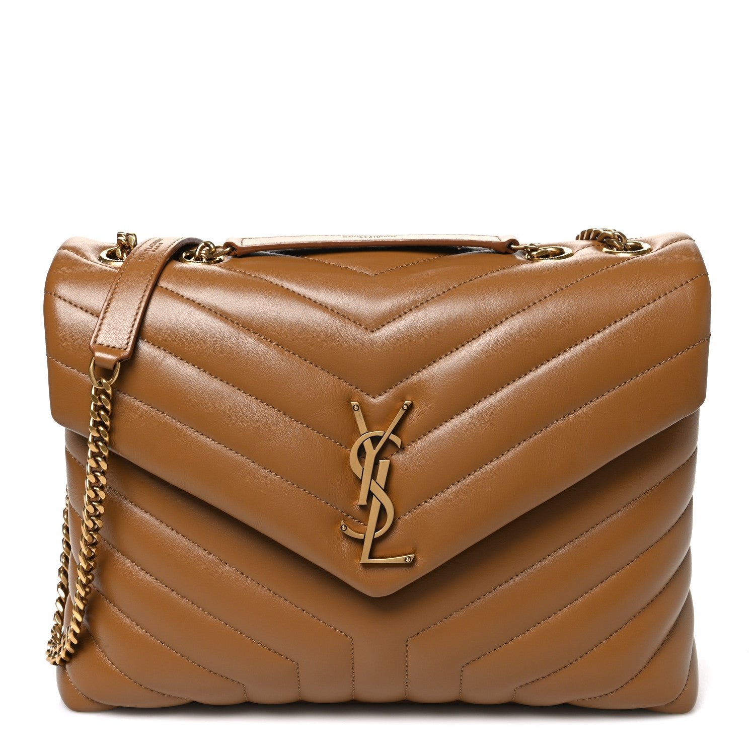 Saint Laurent Calfskin Y Quilted Monogram Medium Loulou Chain Satchel Dark Natural