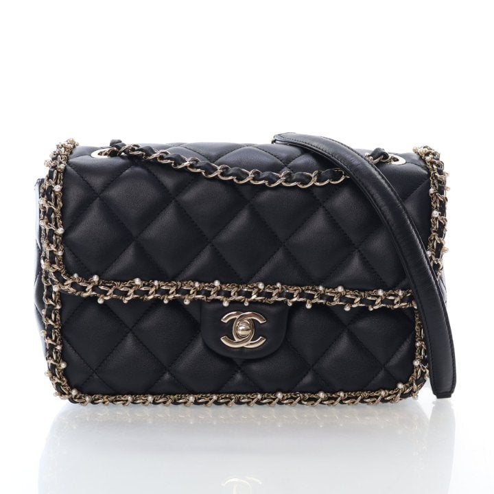 Chanel Medium Lambskin Pearl Chain Around Flap Bag